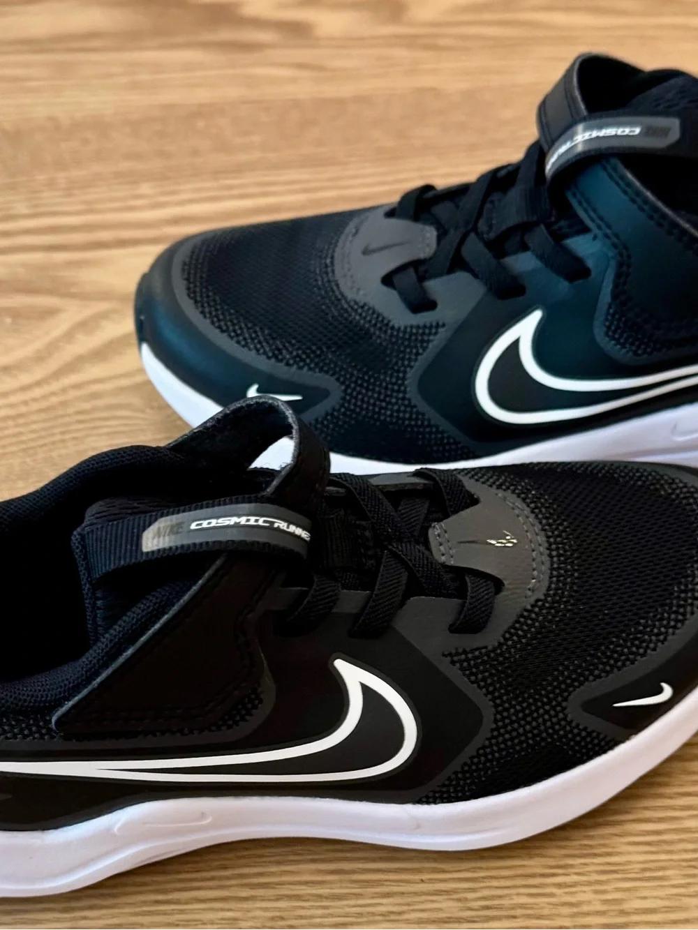 Nike Black and White Youth Athletic Sneakers with Hook-and-Loop Strap